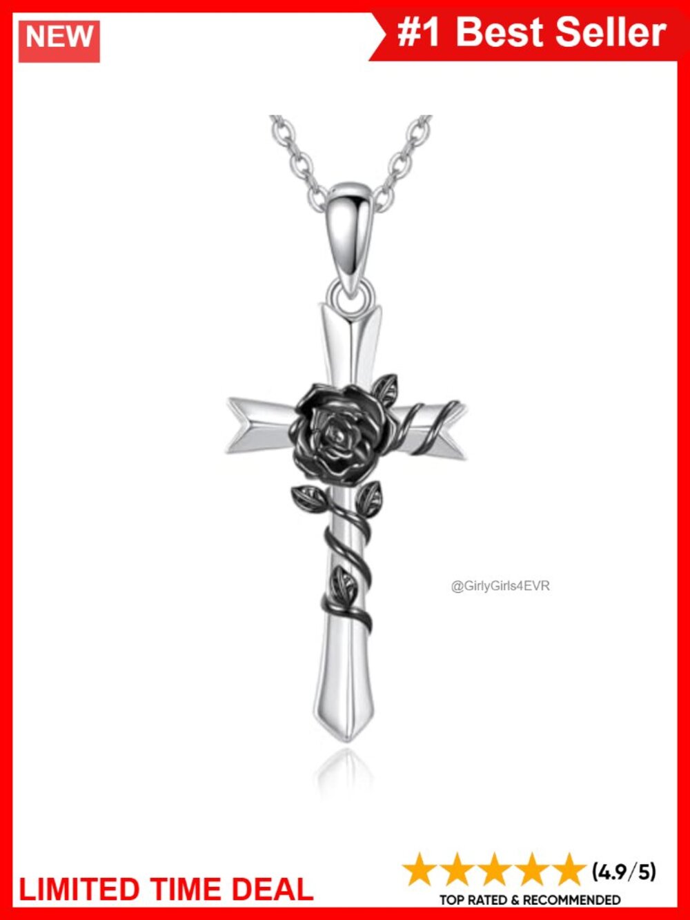 925 Sterling Silver Cross Necklace 18+2in Adjustable Christian Gift